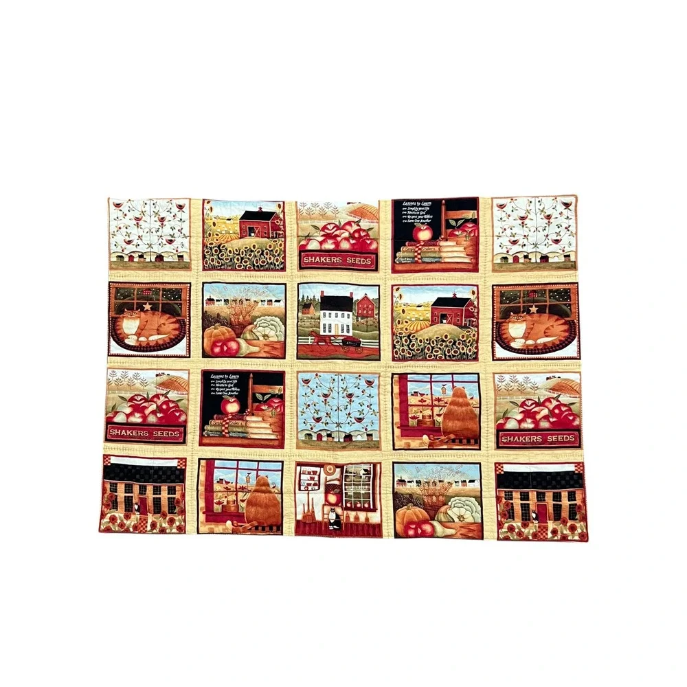 Handmade Quilted Pillow Sham Shaker Folk Art Farmhouse Cat Apple Country